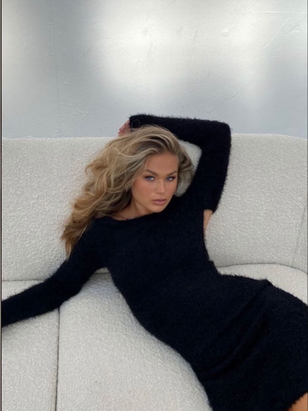 Hanna Schönberg x NA-KD Long-Sleeve Black Fuzzy Bodycon Dress